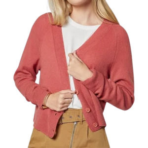 Joie Offley 100% Cashmere Cropped Long Sleeve Cardigan Coral Womens  Size Large